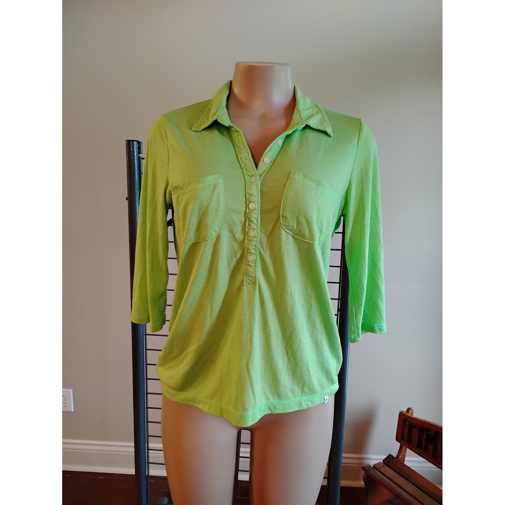 Hollister Lime Green 3/4 Sleeve Henley Top Button Front Pockets Womens Medium